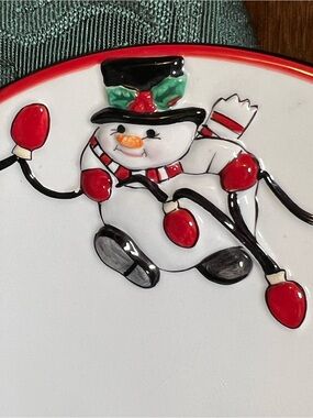 Fitz& Floyd 3D Festive Red and White Snowman Ceramic Christmas Plate